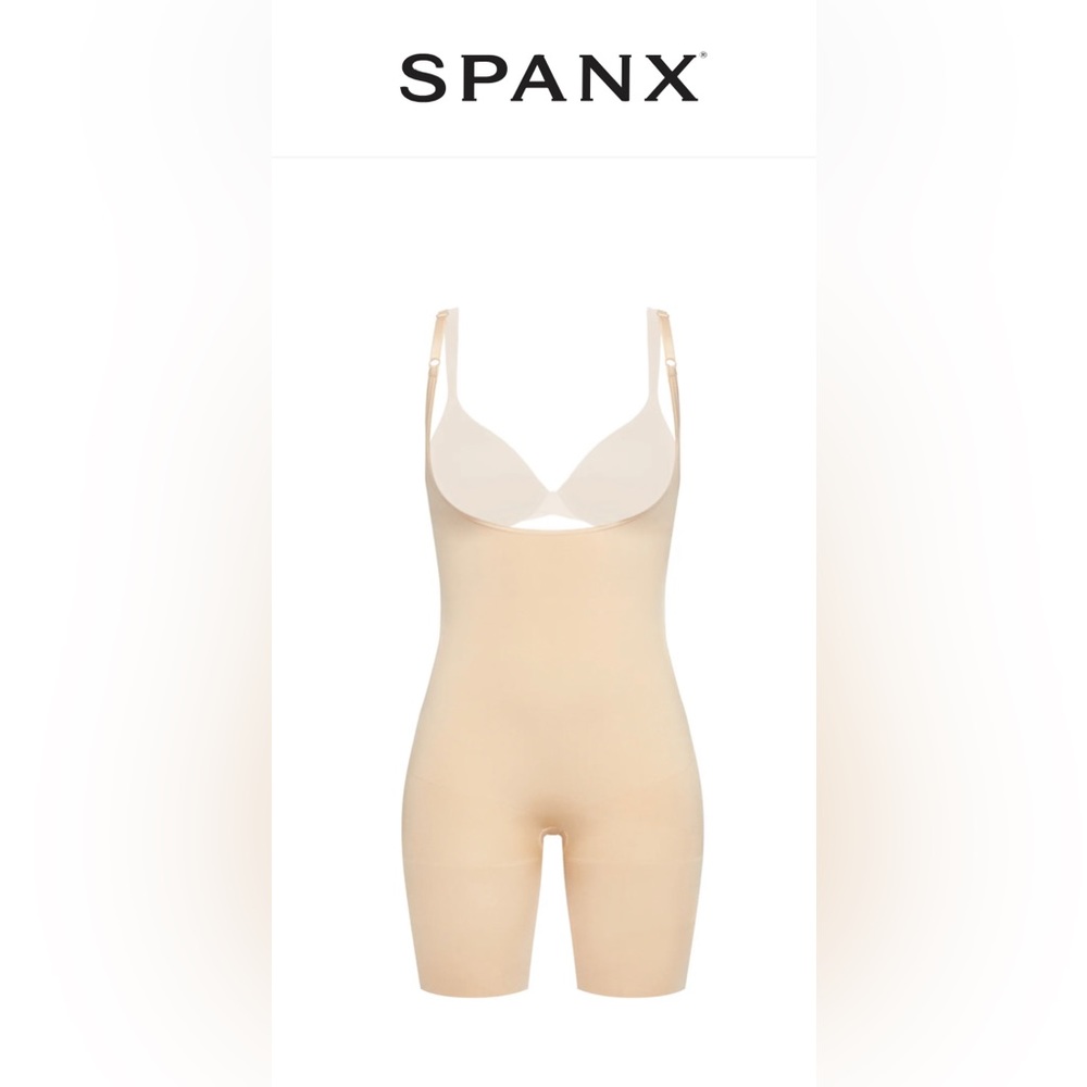 Spanx Power Mid-Thigh Body Suit - Soft Nude - Size Medium — NEW